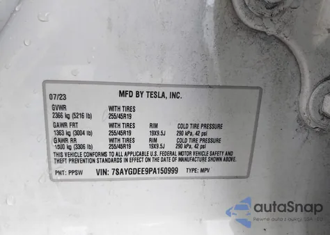 2023 Tesla Model Y Awd/Long Range Dual Motor All-Wheel Drive from USA, damaged, VIN 7SAYGDEE9PA150999